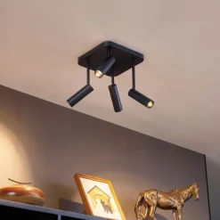 QAZQA Deckenstrahler|Aufbaustrahler*Abgerundeter Deckenstrahler schwarz GU10 35mm 4-flammig dreh- und schwenkbar - Kate