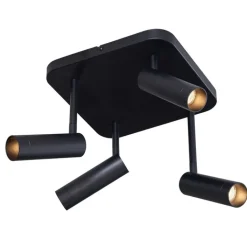 QAZQA Deckenstrahler|Aufbaustrahler*Abgerundeter Deckenstrahler schwarz GU10 35mm 4-flammig dreh- und schwenkbar - Kate