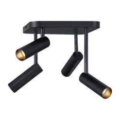 QAZQA Deckenstrahler|Aufbaustrahler*Abgerundeter Deckenstrahler schwarz GU10 35mm 4-flammig dreh- und schwenkbar - Kate