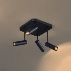 QAZQA Deckenstrahler|Aufbaustrahler*Abgerundeter Deckenstrahler schwarz GU10 35mm 4-flammig dreh- und schwenkbar - Kate