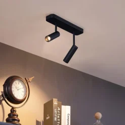 QAZQA Deckenstrahler|Aufbaustrahler*Abgerundeter Deckenstrahler schwarz GU10 35mm 2-flammig dreh- und schwenkbar - Kate