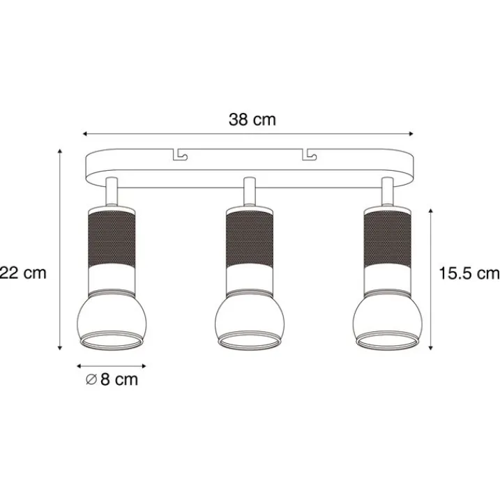 QAZQA Deckenstrahler|Aufbaustrahler*Abgerundeter Deckenstrahler Dunkelbronze 3-flammig Verstellbar - Veerle