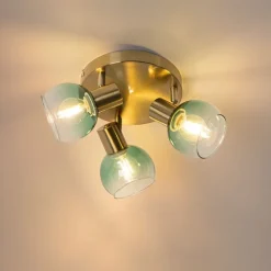QAZQA Deckenstrahler|Aufbaustrahler*Art Deco Deckenlampe Gold mit grünem Glas 3 Lichter - Vidro
