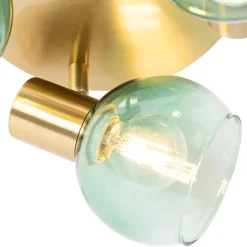 QAZQA Deckenstrahler|Aufbaustrahler*Art Deco Deckenlampe Gold mit grünem Glas 3 Lichter - Vidro