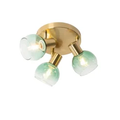 QAZQA Deckenstrahler|Aufbaustrahler*Art Deco Deckenlampe Gold mit grünem Glas 3 Lichter - Vidro