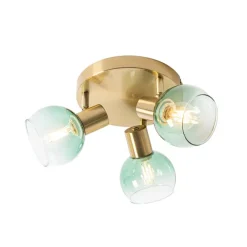 QAZQA Deckenstrahler|Aufbaustrahler*Art Deco Deckenlampe Gold mit grünem Glas 3 Lichter - Vidro
