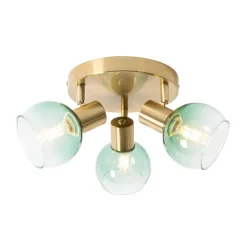 QAZQA Deckenstrahler|Aufbaustrahler*Art Deco Deckenlampe Gold mit grünem Glas 3 Lichter - Vidro