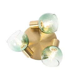 QAZQA Deckenstrahler|Aufbaustrahler*Art Deco Deckenlampe Gold mit grünem Glas 3 Lichter - Vidro