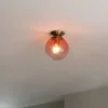 QAZQA Deckenleuchten|Wohnzimmerlampen*Art Deco Deckenlampe Messing mit rosa Glas - Pallon