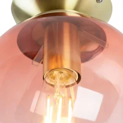 QAZQA Deckenleuchten|Wohnzimmerlampen*Art Deco Deckenlampe Messing mit rosa Glas - Pallon