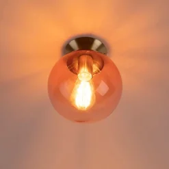 QAZQA Deckenleuchten|Wohnzimmerlampen*Art Deco Deckenlampe Messing mit rosa Glas - Pallon