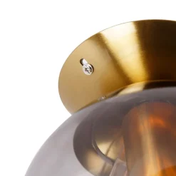 QAZQA Deckenleuchten|Wohnzimmerlampen*Art Deco Deckenlampe Messing mit Rauchglas - Pallon