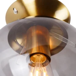 QAZQA Deckenleuchten|Wohnzimmerlampen*Art Deco Deckenlampe Messing mit Rauchglas - Pallon