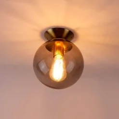 QAZQA Deckenleuchten|Wohnzimmerlampen*Art Deco Deckenlampe Messing mit Rauchglas - Pallon