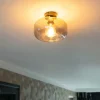 QAZQA Schlafzimmerlampen|Küchenlampen*Art Deco Deckenlampe schwarz mit Rauchglas - Bizle