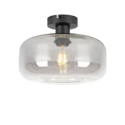 QAZQA Schlafzimmerlampen|Küchenlampen*Art Deco Deckenlampe schwarz mit Rauchglas - Bizle