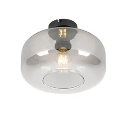 QAZQA Schlafzimmerlampen|Küchenlampen*Art Deco Deckenlampe schwarz mit Rauchglas - Bizle