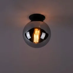 QAZQA Schlafzimmerlampen|Küchenlampen*Art Deco Deckenlampe schwarz mit Rauchspiegel - Pallon