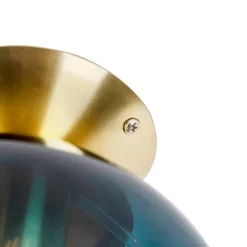 QAZQA Schlafzimmerlampen|Küchenlampen*Art Deco Deckenleuchte messing mit ozeanblauem Glaslampenschirm - Pallon