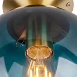 QAZQA Schlafzimmerlampen|Küchenlampen*Art Deco Deckenleuchte messing mit ozeanblauem Glaslampenschirm - Pallon