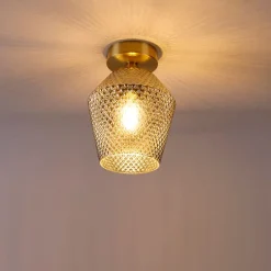 QAZQA Deckenleuchten|Wohnzimmerlampen*Art Deco Deckenleuchte Messing mit Rauchglas - Karce