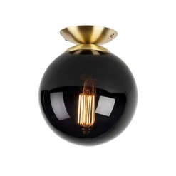 QAZQA Deckenleuchten|Wohnzimmerlampen*Art Deco Deckenleuchte Messing mit schwarzem Glas - Pallon