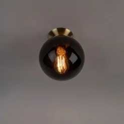 QAZQA Deckenleuchten|Wohnzimmerlampen*Art Deco Deckenleuchte Messing mit schwarzem Glas - Pallon