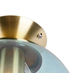 QAZQA Deckenleuchten|Wohnzimmerlampen*Art Deco Deckenleuchte Messing mit blauem Glas - Pallon