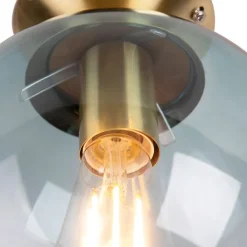 QAZQA Deckenleuchten|Wohnzimmerlampen*Art Deco Deckenleuchte Messing mit blauem Glas - Pallon