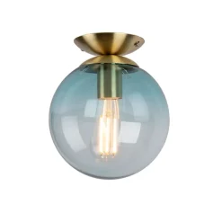 QAZQA Deckenleuchten|Wohnzimmerlampen*Art Deco Deckenleuchte Messing mit blauem Glas - Pallon