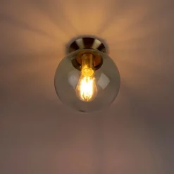 QAZQA Deckenleuchten|Wohnzimmerlampen*Art Deco Deckenleuchte Messing mit blauem Glas - Pallon