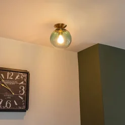 QAZQA Schlafzimmerlampen|Küchenlampen*Art Deco Deckenleuchte messing mit grünem Glaslampenschirm - Pallon