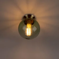 QAZQA Schlafzimmerlampen|Küchenlampen*Art Deco Deckenleuchte messing mit grünem Glaslampenschirm - Pallon