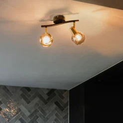 QAZQA Deckenleuchten|Wohnzimmerlampen*Art Deco Deckenleuchte schwarz mit Rauchglas 2-Licht - Vidro