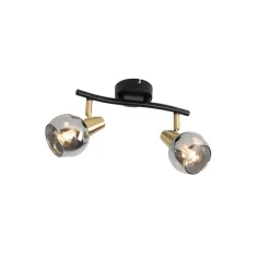 QAZQA Deckenleuchten|Wohnzimmerlampen*Art Deco Deckenleuchte schwarz mit Rauchglas 2-Licht - Vidro