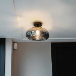 QAZQA Schlafzimmerlampen|Küchenlampen*Art Deco Deckenleuchte schwarz mit Rauchglas - Busa