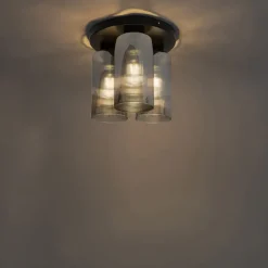 QAZQA Schlafzimmerlampen|Küchenlampen*Art Deco Deckenleuchte schwarz mit Rauchglas 3-flammig - Laura