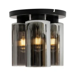 QAZQA Schlafzimmerlampen|Küchenlampen*Art Deco Deckenleuchte schwarz mit Rauchglas 3-flammig - Laura