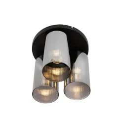 QAZQA Schlafzimmerlampen|Küchenlampen*Art Deco Deckenleuchte schwarz mit Rauchglas 3-flammig - Laura