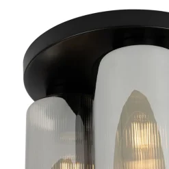 QAZQA Schlafzimmerlampen|Küchenlampen*Art Deco Deckenleuchte schwarz mit Rauchglas 3-flammig - Laura