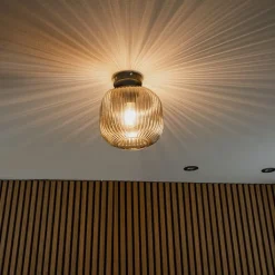 QAZQA Schlafzimmerlampen|Küchenlampen*Art Deco Deckenleuchte schwarz mit Rauchglas - Karel