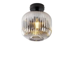 QAZQA Schlafzimmerlampen|Küchenlampen*Art Deco Deckenleuchte schwarz mit Rauchglas - Karel