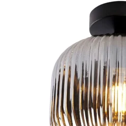 QAZQA Schlafzimmerlampen|Küchenlampen*Art Deco Deckenleuchte schwarz mit Rauchglas - Karel