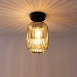 QAZQA Deckenleuchten|Wohnzimmerlampen*Art Deco Deckenleuchte schwarz mit Rauchglas - Banci
