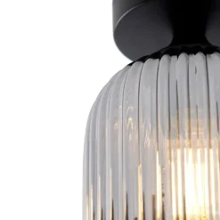 QAZQA Deckenleuchten|Wohnzimmerlampen*Art Deco Deckenleuchte schwarz mit Rauchglas - Banci