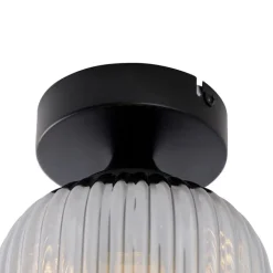 QAZQA Deckenleuchten|Wohnzimmerlampen*Art Deco Deckenleuchte schwarz mit Rauchglas - Banci