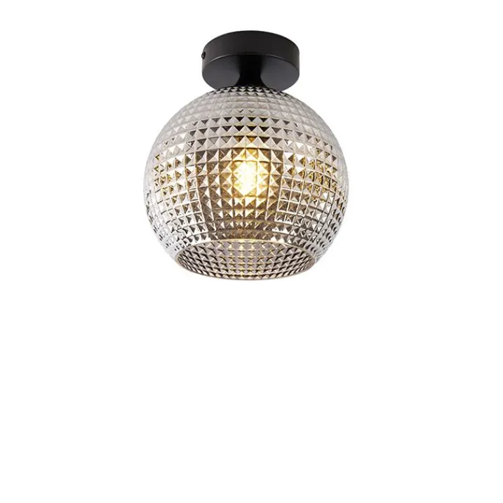 QAZQA Deckenleuchten|Wohnzimmerlampen*Art Deco Deckenleuchte schwarz mit Rauchglas - Kugel