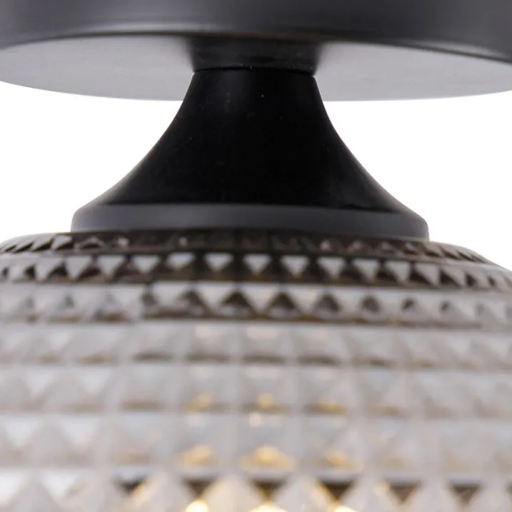 QAZQA Deckenleuchten|Wohnzimmerlampen*Art Deco Deckenleuchte schwarz mit Rauchglas - Kugel