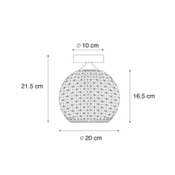 QAZQA Deckenleuchten|Wohnzimmerlampen*Art Deco Deckenleuchte schwarz mit Rauchglas - Kugel