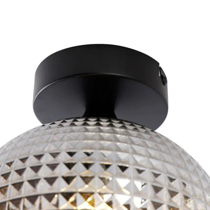 QAZQA Deckenleuchten|Wohnzimmerlampen*Art Deco Deckenleuchte schwarz mit Rauchglas - Kugel